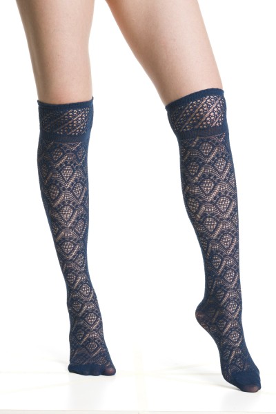 Trasparenze - Kniestrümpfe mit geometrischem Ajourmuster in Spitzenoptik