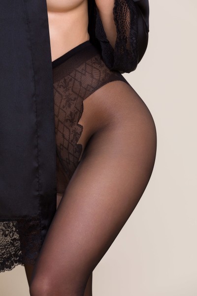 Gabriella - Elegante, transparente Feinstrumpfhose mit Höschenteil in Spitzenoptik, 15 DEN