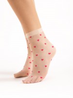 Fiore - Transparente Feinsöckchen mit Herzmuster in Kontrastfarbe Fiore - Transparente Feinsöckchen mit Herzmuster in Kontrastfarbe