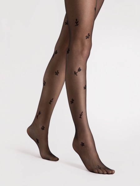 Fiore - Feinstrumpfhose mit dezentem, floralem Muster