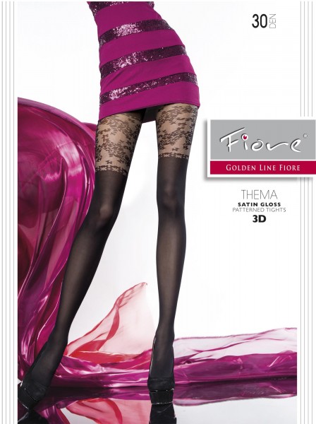 Floral gemusterte Feinstrumpfhose in Overknee-Optik mit dezentem Satinglanz Thema von Fiore