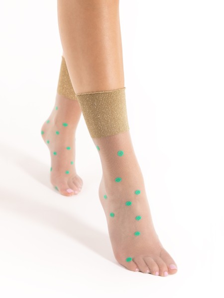 Fiore - Transparente Söckchen mit Tupfenmuster und Bündchen mit Lurex-Effekt