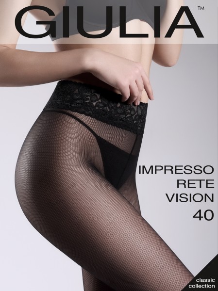 Giulia Impresso Rete Vision - Feinstrumpfhose mit Muster in Netzoptik und Spitzenbund